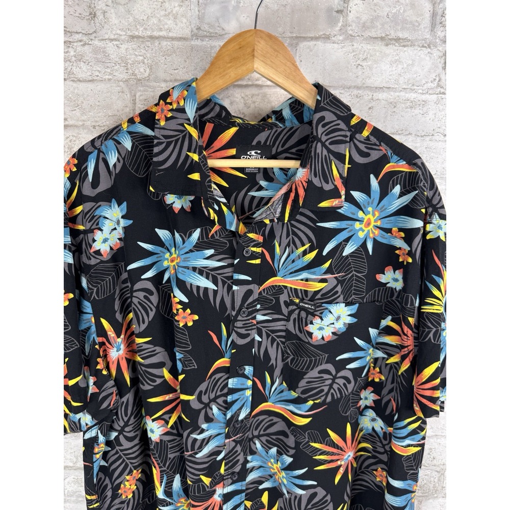 O'Neill‎ Camp Shirt Organic Cotton 2XL Hawaiian Tropical Floral Print Beach